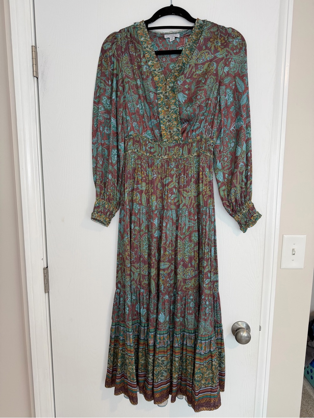 Anthropologie Current Air Boho Paisley Maxi Dress in Teal and Brown